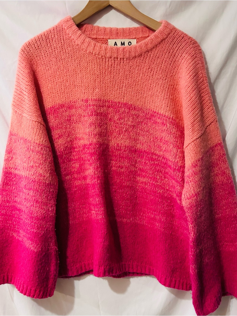 AMO Women's Ombre Pink Crewneck Sweater Small